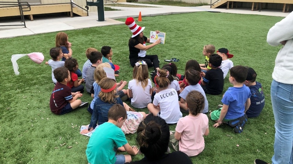 A kindergarten classroom celebrating Dr. Seuss Day at Roberto “Bobby” Barrera Elementary STEM Magnet School on Laughlin AFB. 