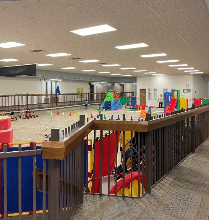 View of GFPS Skyline Early Learning Family Center’s indoor playground which allows students a safe place to play during inclement Montana weather.