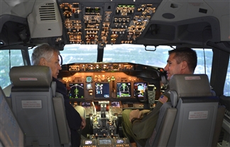 cockpit of a P-8 Poseidon aircraft flight simulator