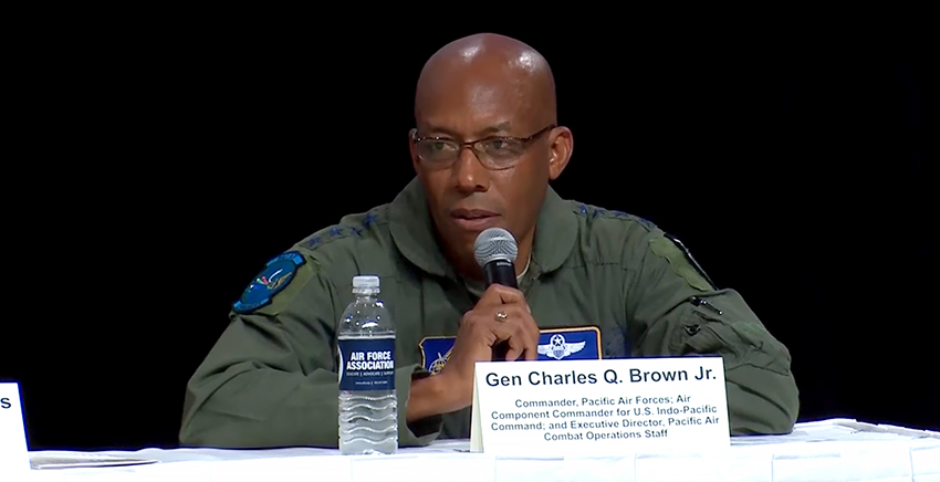 Gen Charles Q. Brown, commander, Pacific Air Forces; air component commander, US Indo-Pacific Command; and executive director, Pacific Air Combat Operations Staff, at the Air Force Association’s Combat Air Forces Commanders panel for the 2019 Air Warfare Symposium (Orlando, Florida, 28 February 2019),