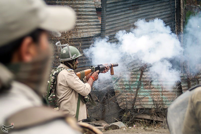 Indian security forces use tear gas and pellet guns to disperse Kashmiri demonstrators.