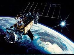Artist depiction of satellite passing over portion of Earth