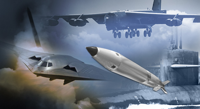 Graphic of DOD nuclear modernization, sustainment, ,and survivability areas showing nuclear triad weapons